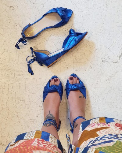 Sandália Turbante Azul Brilho