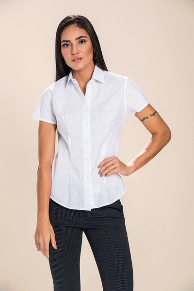 Camisa Social Feminina Slim Worker Lisa Branca Manga Curta