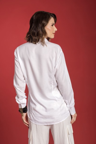 Camisa Oversized Feminina Branca Manga Longa