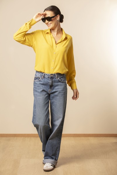 Camisa Viscose Oversized Feminina Amarela