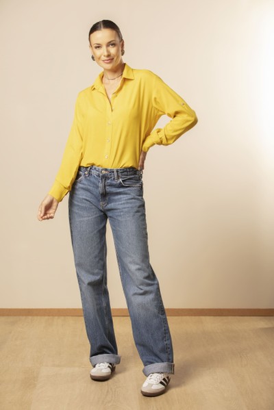 Camisa Viscose Oversized Feminina Amarela