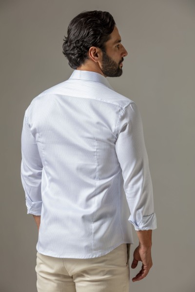 Camisa Social Slim Fio 60 Listrada Acetinada Branca