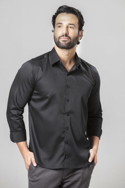 Camisa Social Slim Fio 60 Acetinada Preta