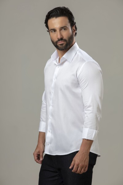 Camisa Social Slim Fio 60 Acetinada Branca