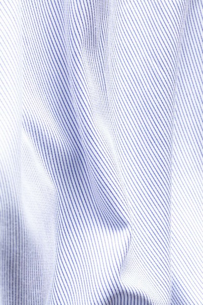 Camisa Social Tradicional Fio 60 Listrada Acetinada Azul