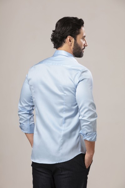 Camisa Social Slim Fio 60 Acetinada Azul Claro