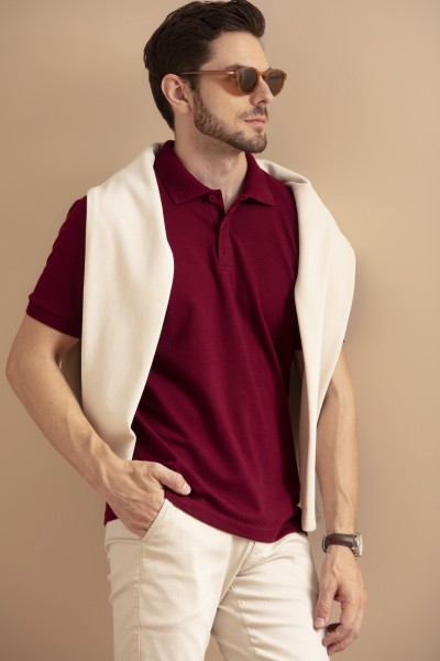 Camisa Polo Lisa Confort Vinho