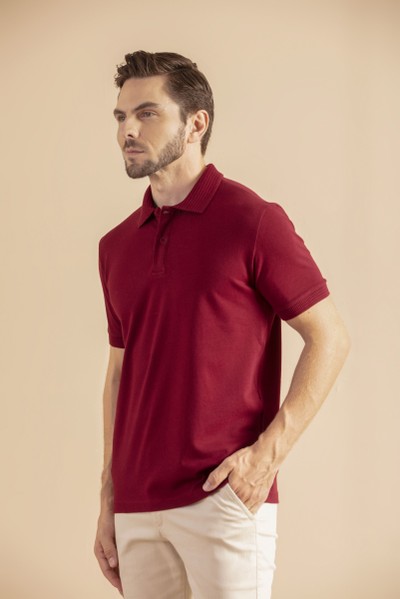 Camisa Polo Lisa Confort Vinho