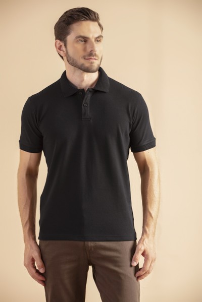 Camisa Polo Lisa Confort Preta