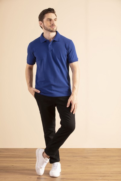 Camisa Polo Lisa Confort Azul