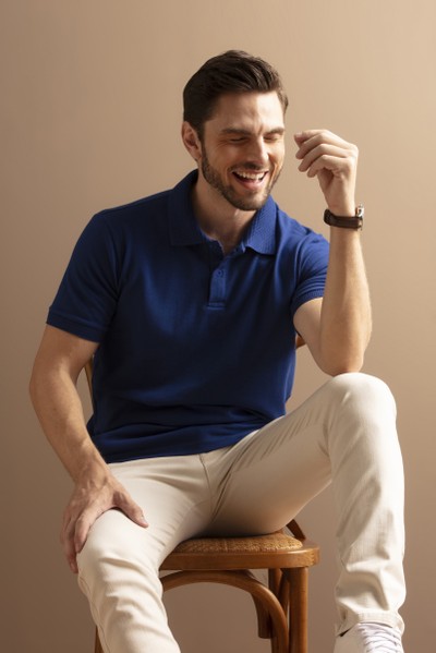 Camisa Polo Lisa Confort Azul