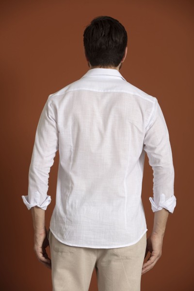 Camisa Slim Cambraia Branca Manga Longa