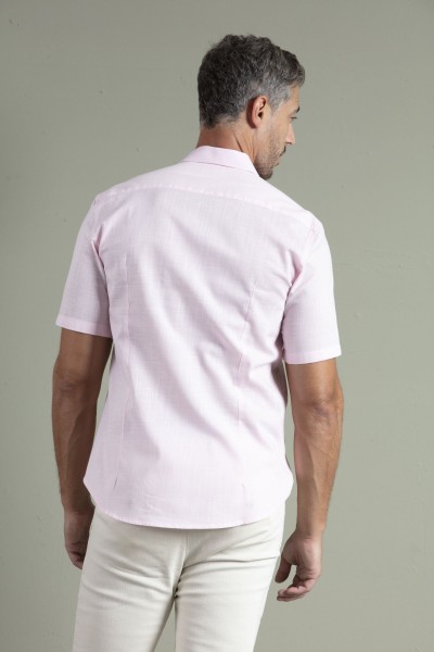 Camisa Slim Cambraia Rosa Manga Curta