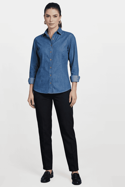 Camisa Jeans Slim Feminina Azul