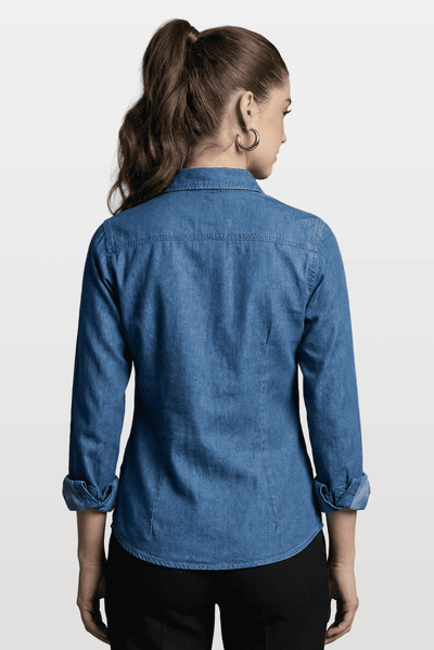 Camisa Jeans Slim Feminina Azul