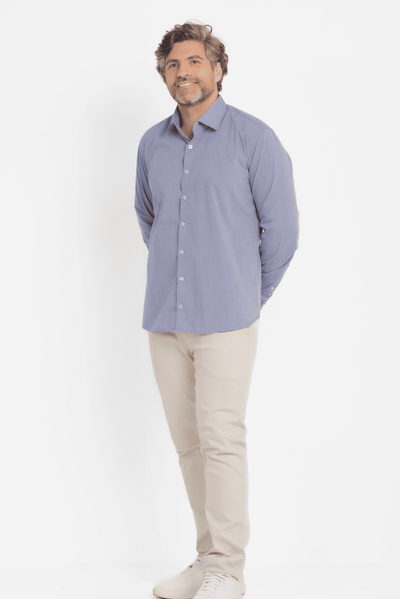 Camisa Social Corporativa Worker Fio Tinto Azul Marinho