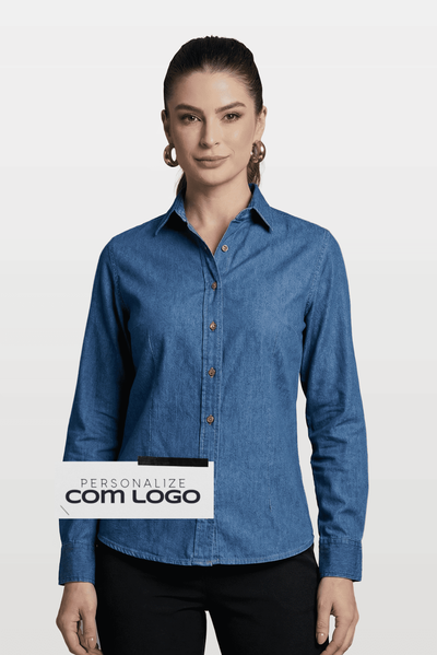 Camisa Jeans Slim Feminina Azul