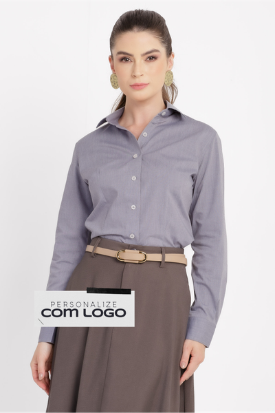 Camisa Social Feminina Slim Worker Fio Tinto Chumbo Manga Longa