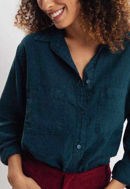 Camisa Linho Oversized Petróleo