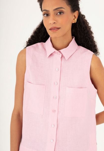 Camisa Sem Manga Linho Sakura