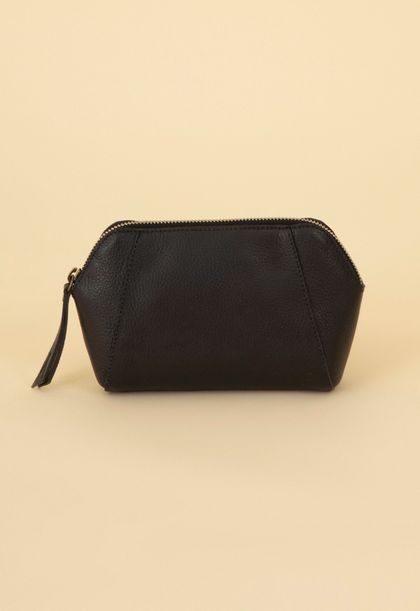 Necessaire Média Couro Preta