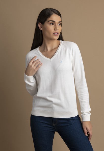 Sweater Feminino Monaco Gola V 015449 Blanco