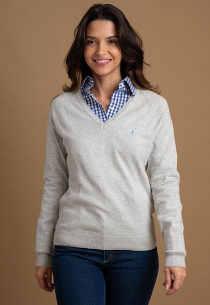 Sweater Feminino Mônaco Gola V 015837 Cinza
