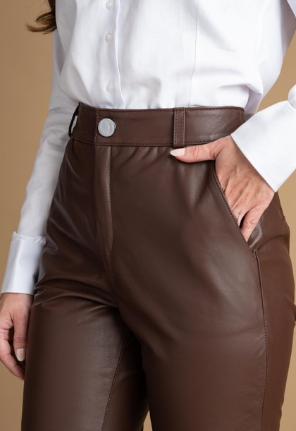 Calça Couro Feminina Pelica s/ Cinto LC67 Chocolate