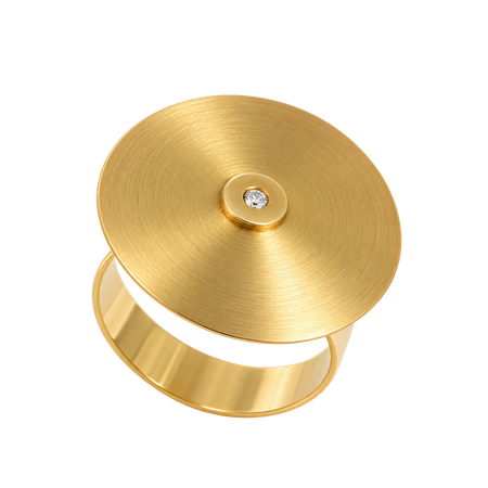 Anel em Ouro Amarelo com Aro em Formato de Disco
