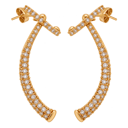 Ear Cuff em Ouro Amarelo com Brilhantes e Piercing