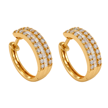 Brinco Argola em Ouro Amarelo com Brilhantes e Brilhante Negro