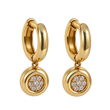 Brinco Ouro Amarelo com Argola com pigente de Brilhantes