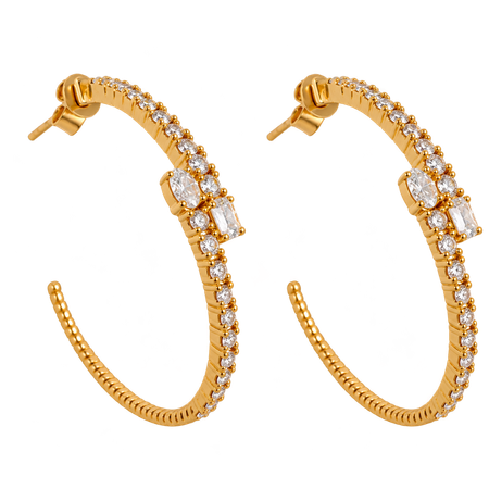 Argola em Ouro Amarelo com Quatro Brilhantes Ovais
