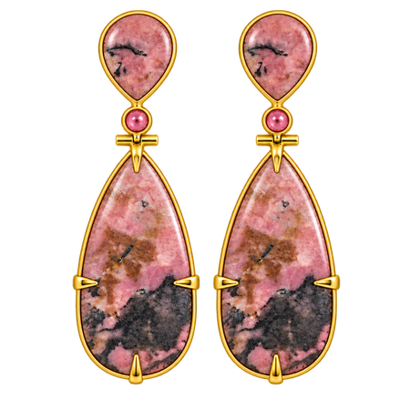 Brinco em Ouro Amarelo com Quartzo Rosa e Turmalina Rosa