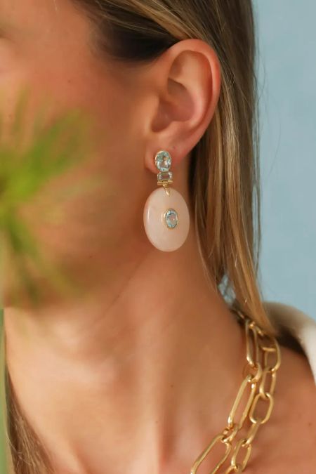 Brinco em Ouro Amarelo com Quartzo Rosa e Topázio