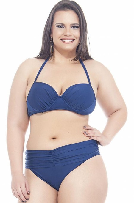 Sutiã Plus Size Bojo, Arco, Franzido, Azul Marinho