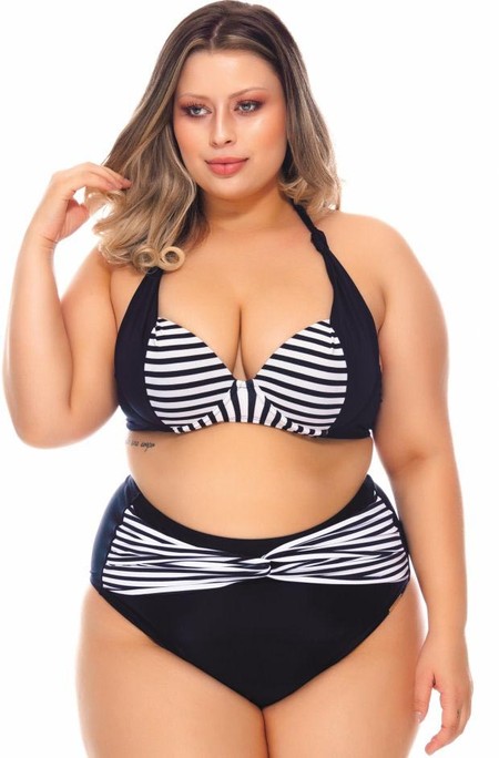 Sutiã Plus Size Bojo, Preto E Listrado Fino Preto E Branco