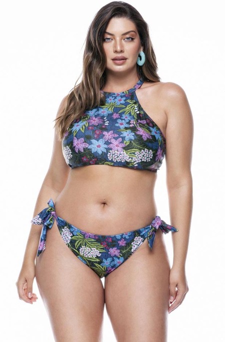 Calcinha Plus Size Com Amarração Lateral Jeans Bordado