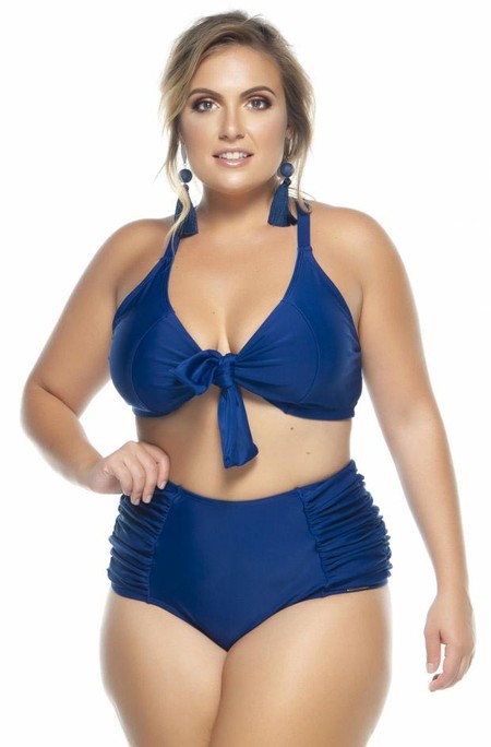 Foto do produto Calcinha Hot Pant Plus Size Drapeada Nas Laterais Azul Marinho