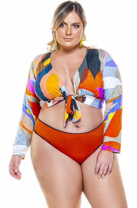 Blusa Plus Size Amarrada, Curta, Contemporâneo