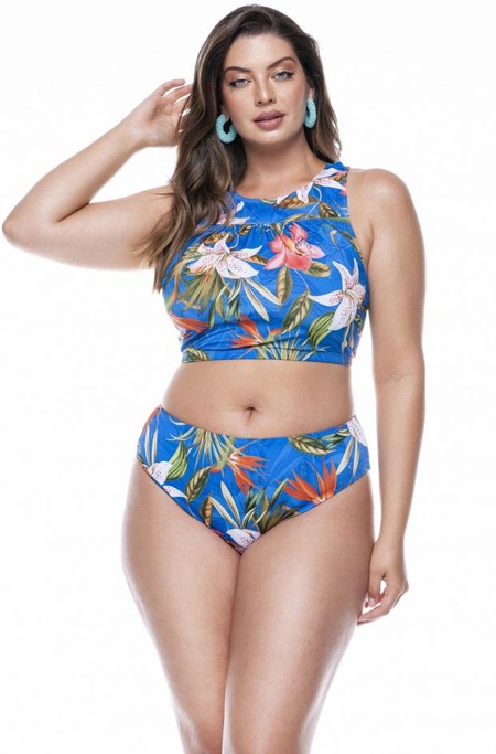 Sutiã Plus Size Costa Nadador, Detalhes Franzidos, Bahamas