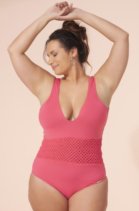 Foto do produto Maiô Plus Size Detalhe Em Macramê Feito À Mão, Com Bojo, Marshmallow