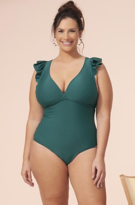 Maiô Plus Size Com Babado Nos Ombros Hortelã