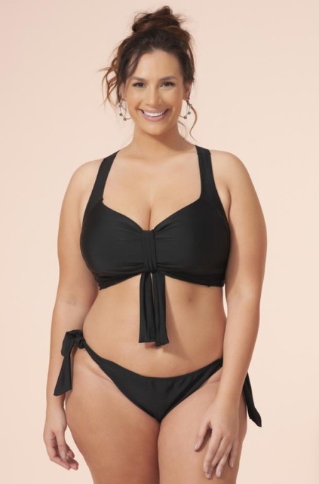 Sutiã Plus Size Alça Larga, Costa Cruzada Amarrada, Preto