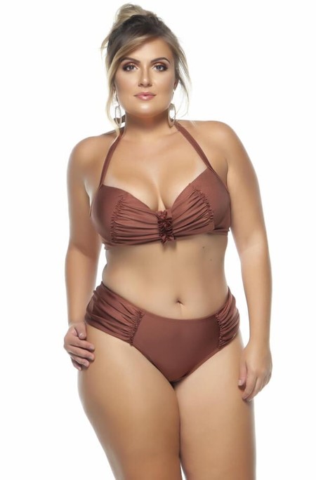 Calcinha Plus Size Drapeada Nas Laterais Na Cor Cobre