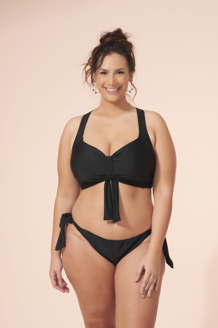 Calcinha Plus Size Com Amarração Lateral Preto