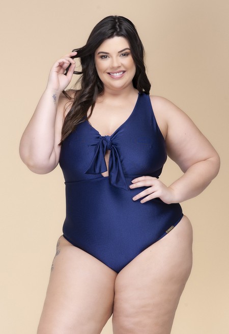 Maiô Plus Size Detalhe Com Nó No Busto Blue Night