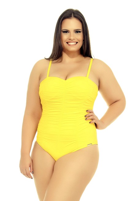 Maiô Tomara Que Caia Plus Size Drapeado Com Bojo E Arco, Girassol