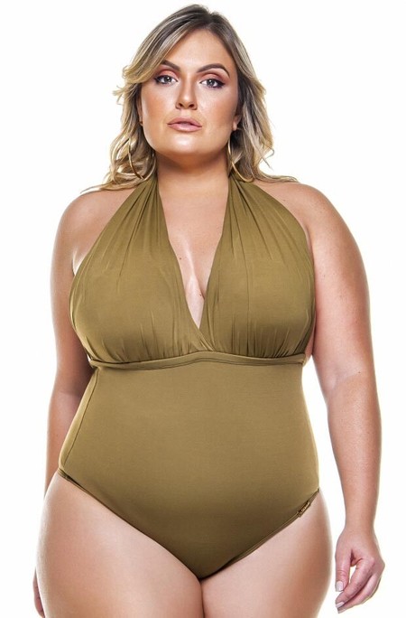 Maiô Plus Size Com Bojo E Forro Com Compressão Oliva