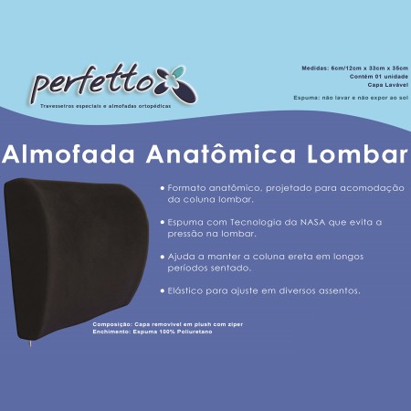 Almofada Anatômica Lombar com Elástico para Fixação Perfetto em Viscoelástico (material NASA)
